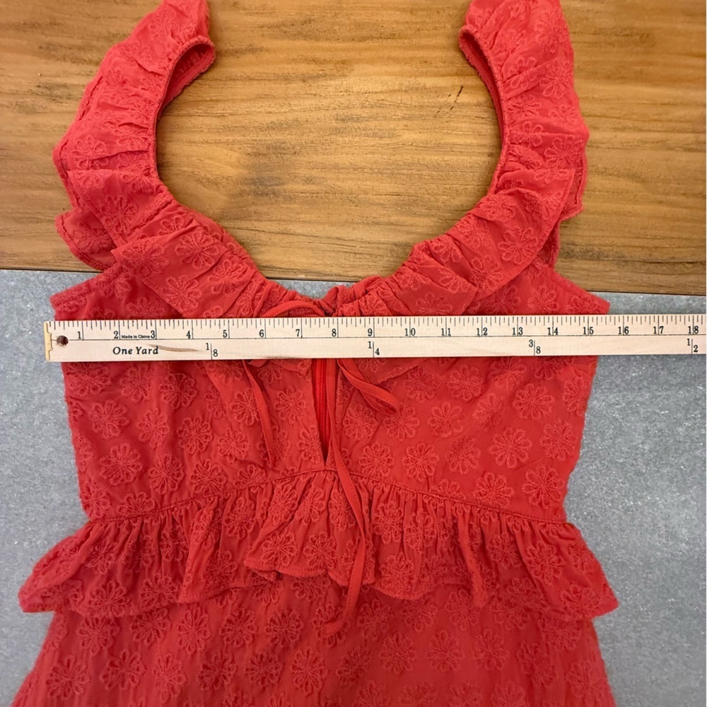 Lovers + Friends Dean Mini Dress Tomato Red Eyelet Tiered Ruffle Small - Picture 10 of 14